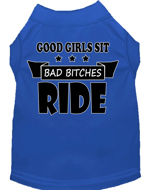 Bitches Ride Screen Print Dog Shirt Blue Lg